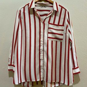1X Burnt Orange & White Striped Button-up Blouse | Dex